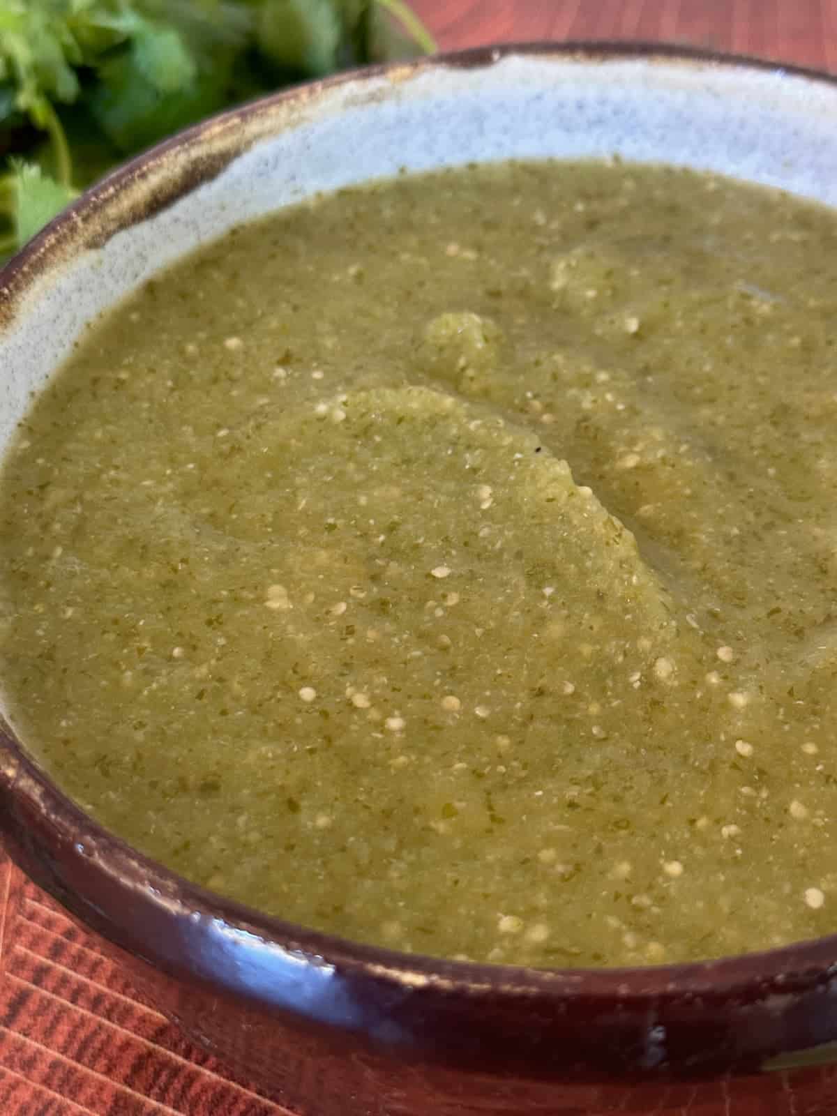 a bowl of salsa verde.