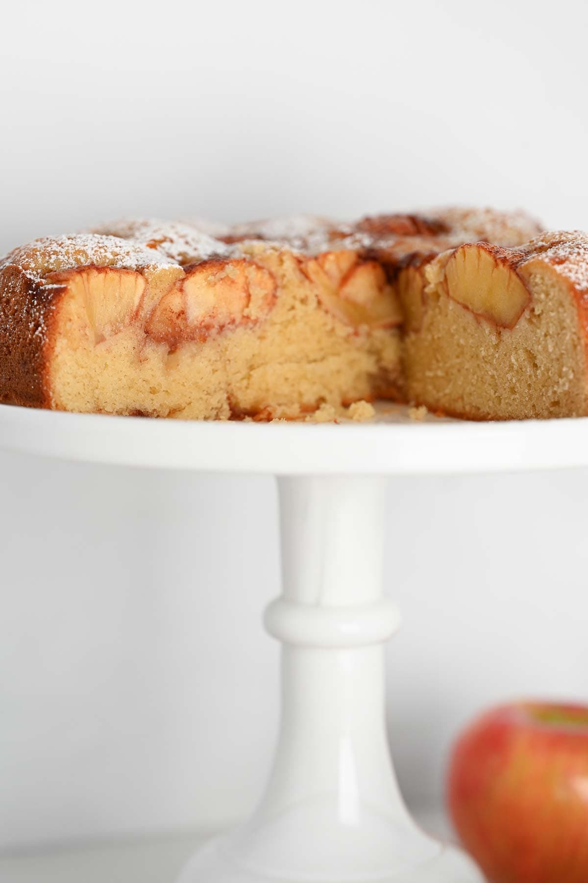 inside view of a german apple cake to show the tender moist crumb