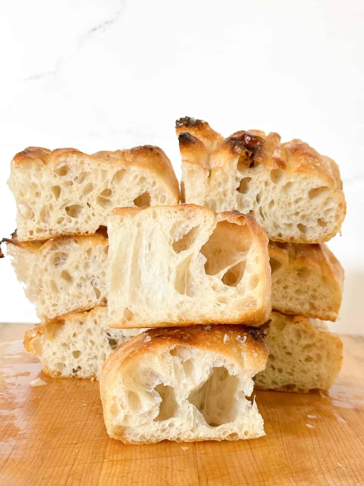 a stack of perfectly baked focaccia bread
