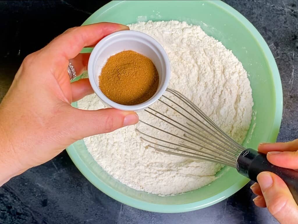 mixing the dry ingredients for pumpkin chocolate chip cookies