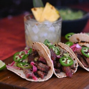 brisket tacos with a pineapple margarita