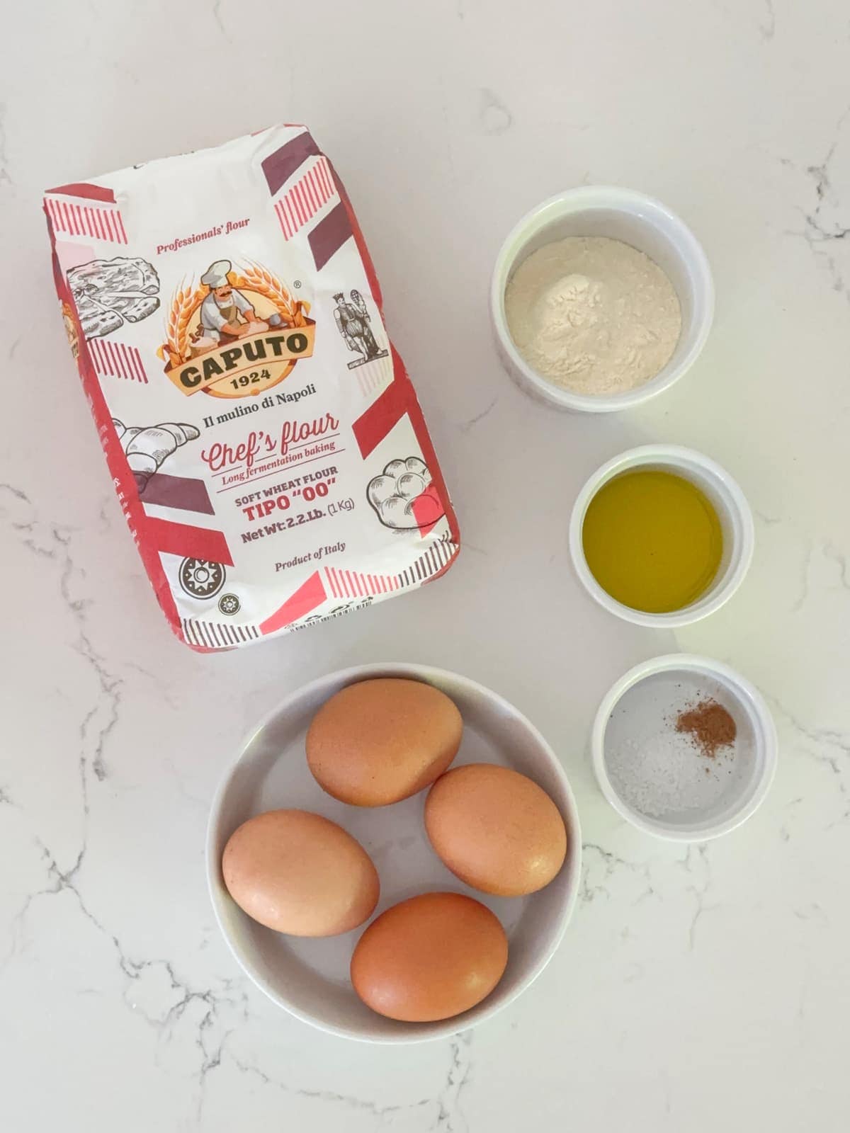 ingredients for making homemade pasta dough