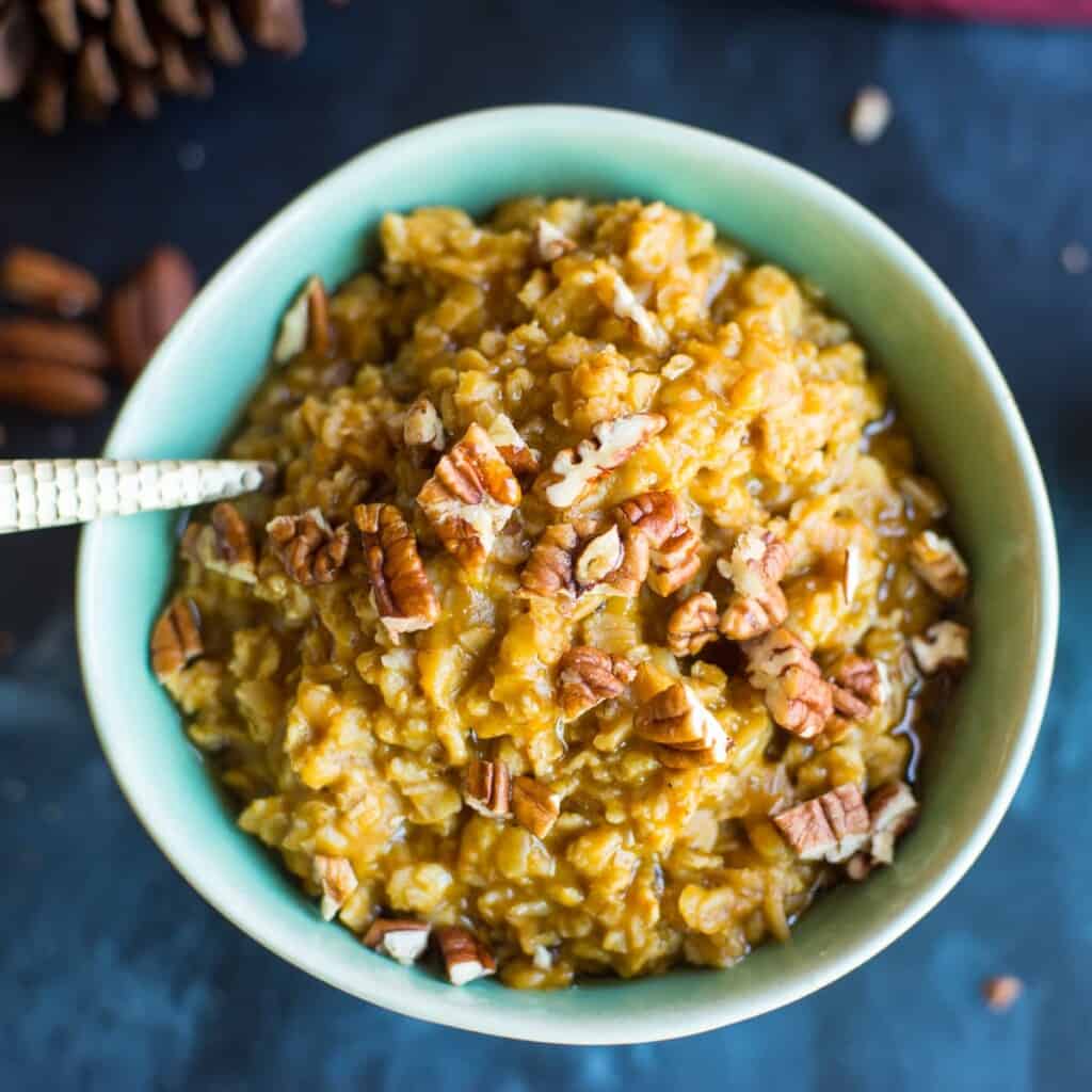 pumpkin oatmeal recipe in a rustic bowl