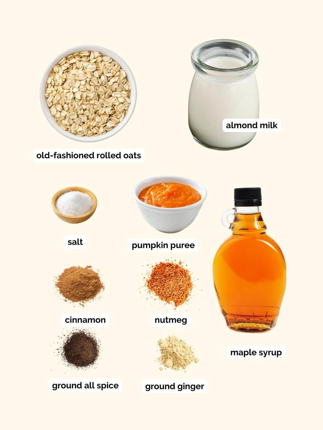 Ingredients for pumpkin oatmeal