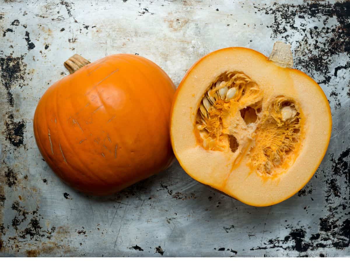 sugar pumpkin sliced in half