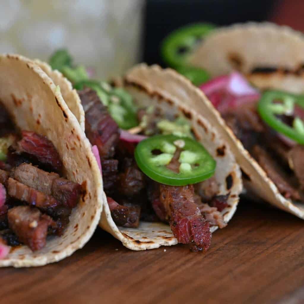 brisket tacos with all the toppings