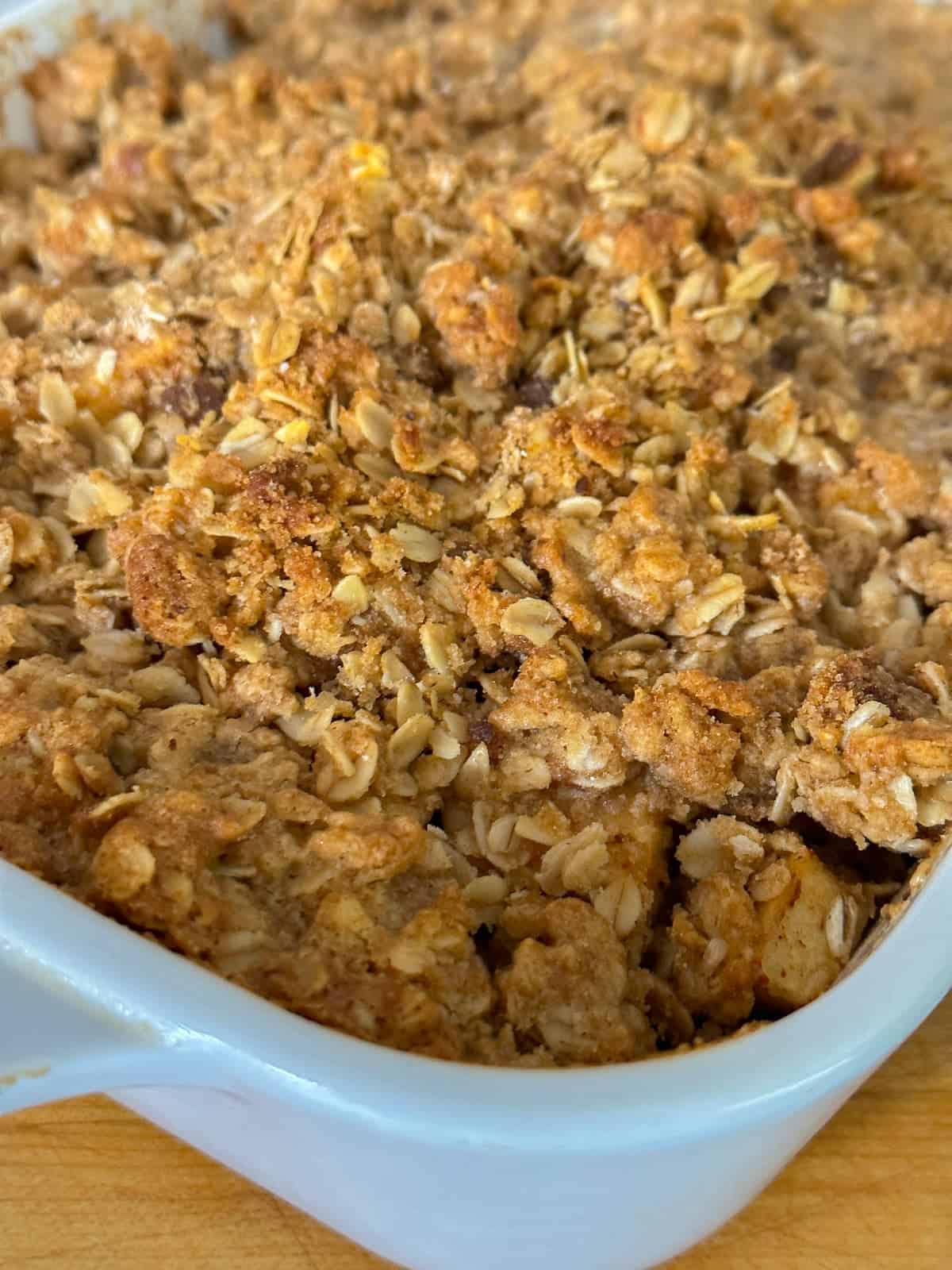 close up of oat crumble topping