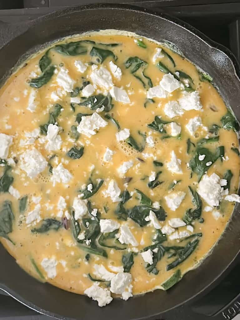 cheese added to the eggs