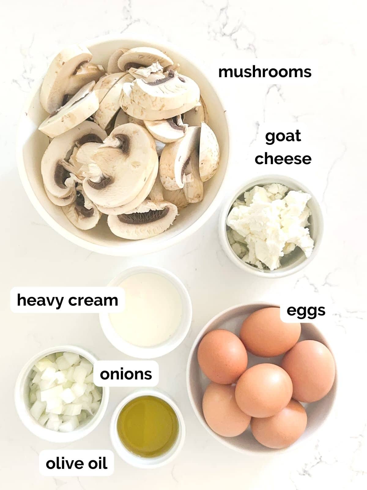 ingredients for making mushroom and goat cheese frittata