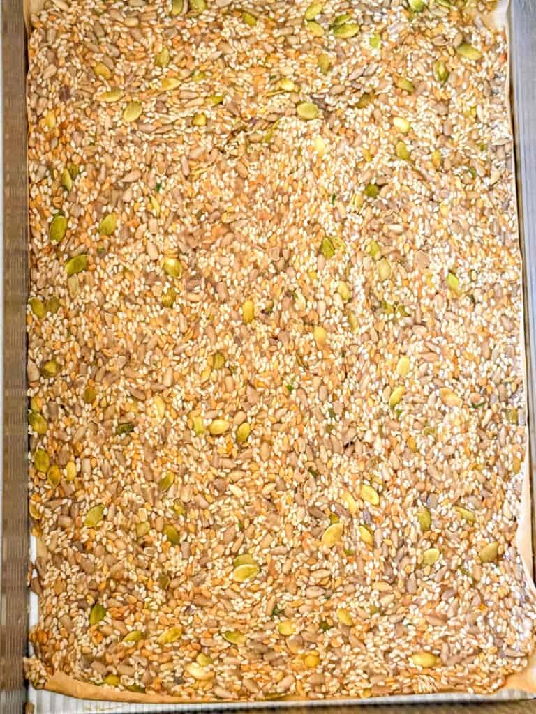 Seed crackers after baking and before slice