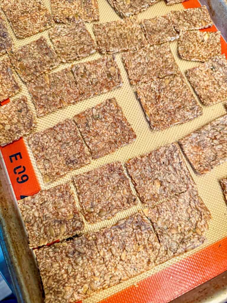 Seed crackers after slice. They go back to the oven and get even more crisp