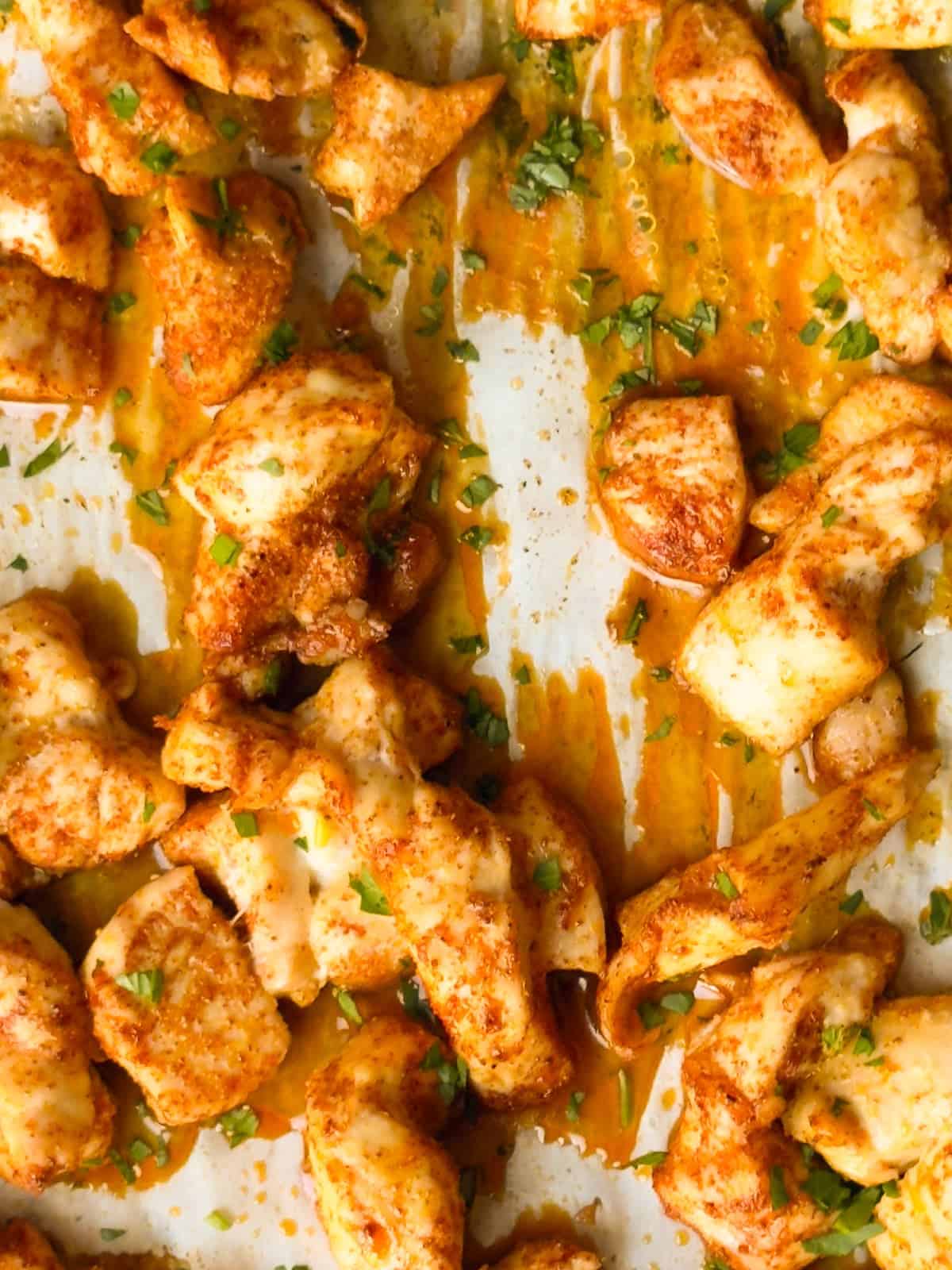 Juicy easy to make baked buffalo chicken breast, baked on a sheet pan